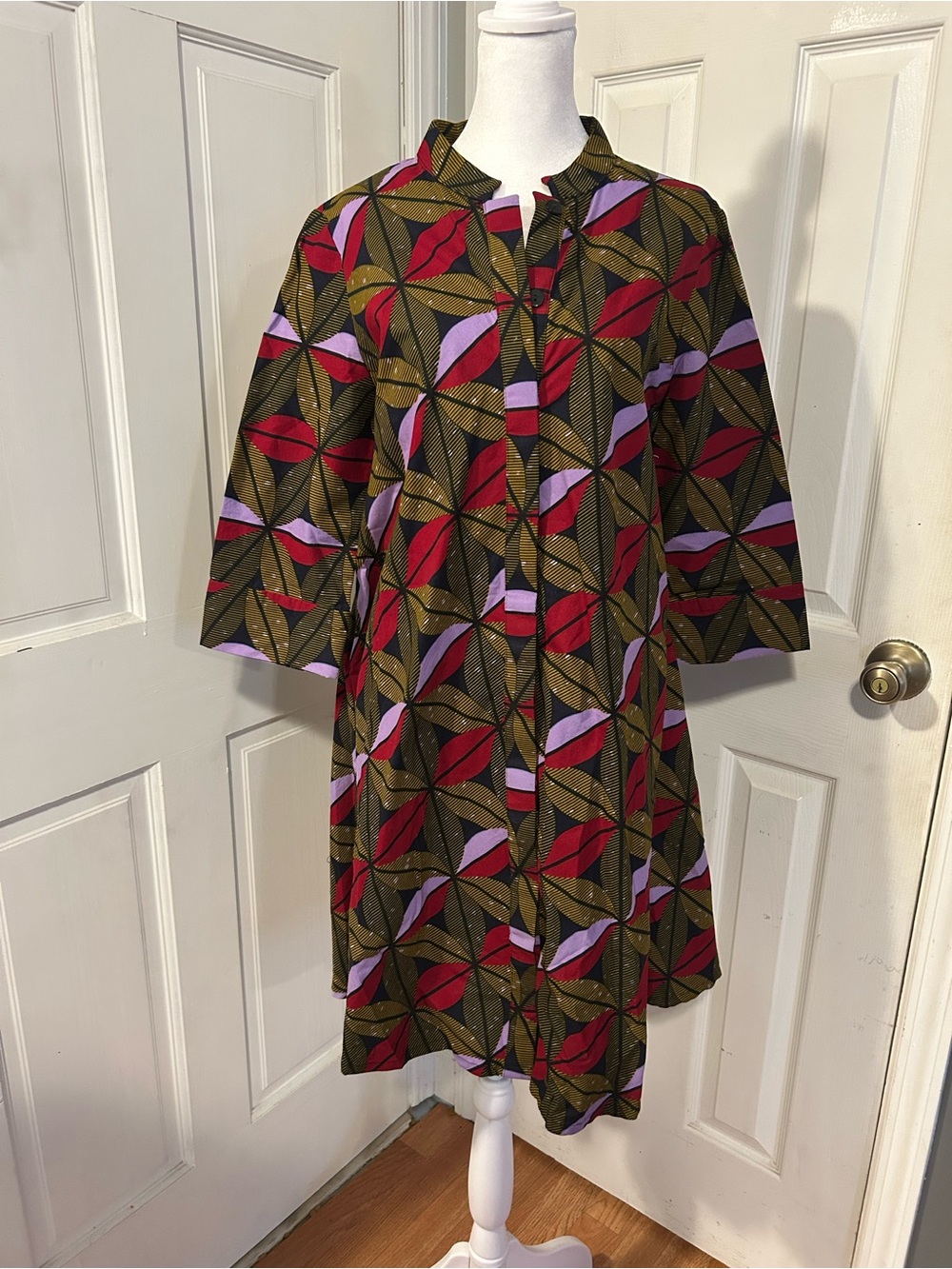 Zuri Kenya Olive Multicolor Printed Midi Dress